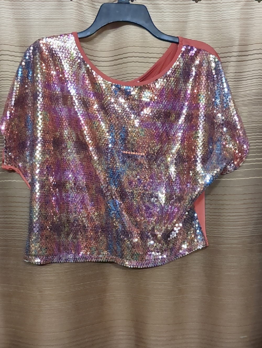 Topia Iridescent Sequin Crop Top With Orange Back